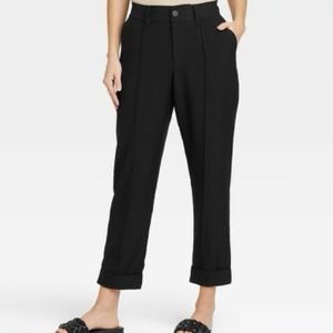 A New Day Black High Rise Slim Straight Leg Pintuck Ankle Pants Size 10